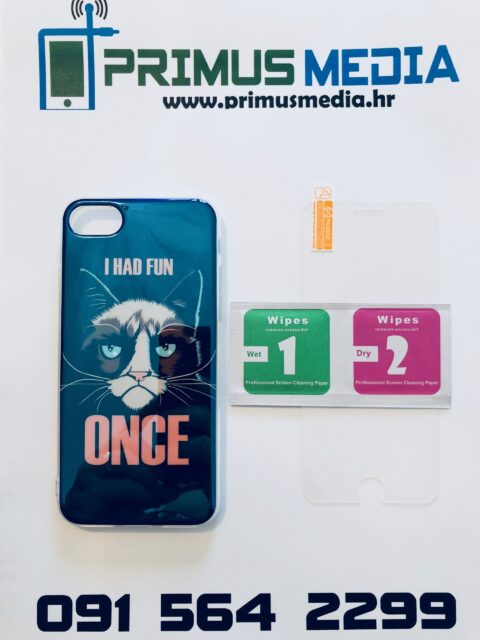 iPhone 7 / 8 TPU print zaštitna maskica + kaljeno s. KOMPLET! MAČAK - Slika 1
