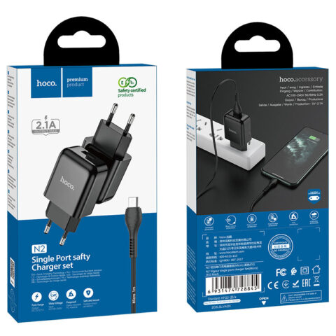 HOCO strujni punjač - 2.1A 1x USB + micro USB Kabel N2 (crni) - Slika 1
