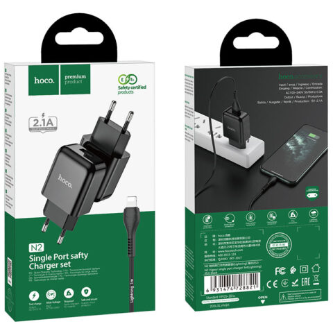 1 HOCO strujni punjač - 2.1A 1x USB + lightning Kabel N2 (crni) - Slika 1