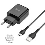 HOCO punjač + kabel - 2.1A 1x USB + Type-C Kabel N2 (crni) - Slika 3