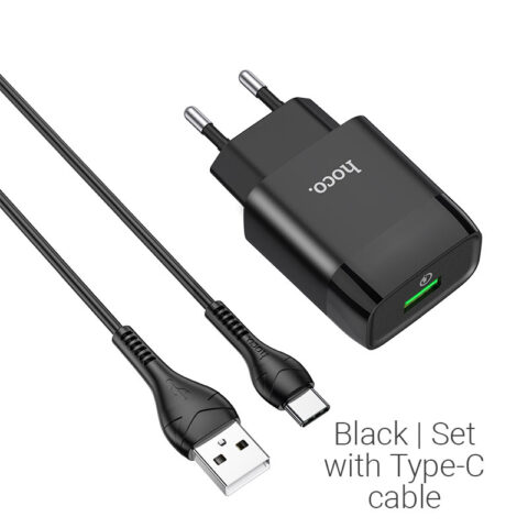 HOCO punjač + kabel - 2.1A 1x USB + Type-C Kabel N2 (crni) - Slika 4