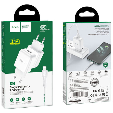 5 HOCO strujni punjač - 2.1A 1x USB + lightning Kabel N2 (bijeli) - Slika 1