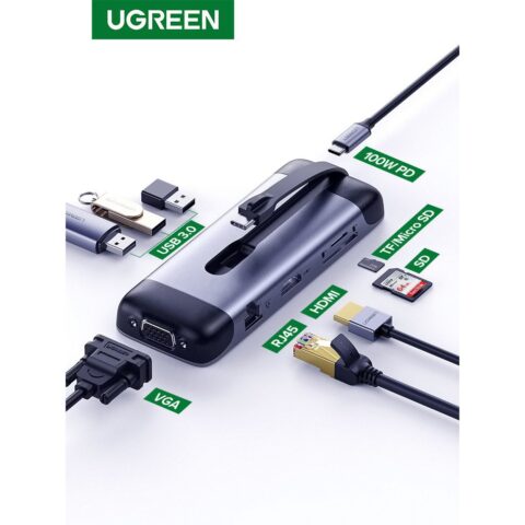 71890 Multifuncionalni HUB adapter UGREEN 9 u 1 USB-C to HDMI 4K, FHD, VGA, 3x USB 3.0, PD, SD/TF, USB-C - Slika 1