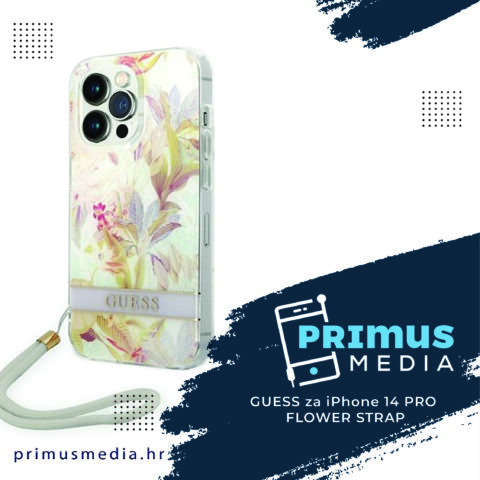 Print GUESS zaštita GUOHCP14XHFLSU APPLE iPHONE 14 PRO (PURPLE FLOWER STRAP) - Slika 1