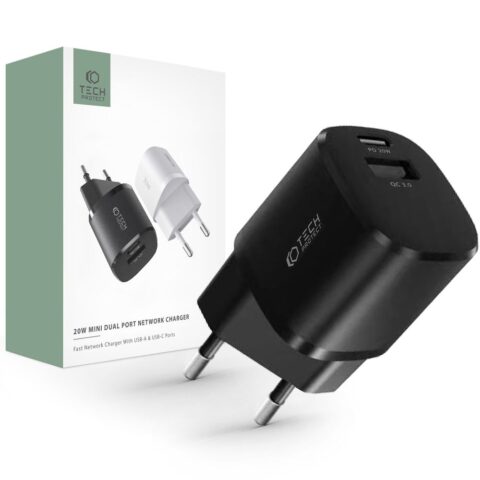 TECH-PROTECT C20W MINI 2-utora strujni punjač PD20W/QC3.0 (crni) - Slika 1