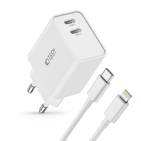 TECH-PROTECT C35W univerzalni punjač 2x TIP-C PD35W + LIGHTNING kabel (bijeli) - Slika 2