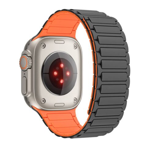 11 TECH-PROTECT ICONBAND MAGNETIC narukvica APPLE WATCH 4 / 5 / 6 / 7 / 8 / 9 / SE / ULTRA 1 / 2 (42 / 44 / 45 / 49 mm) TITANIUM/ORANGE - Slika 2