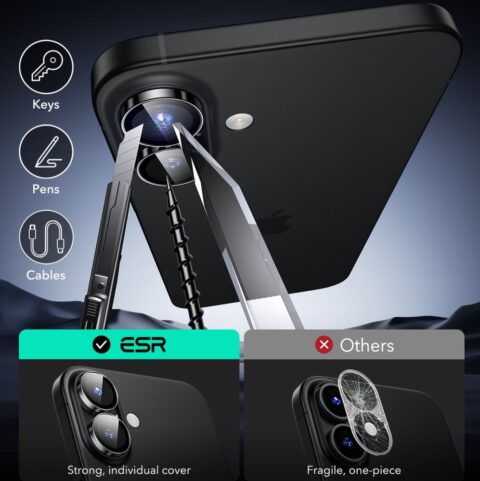 ESR ARMORITE CAMERA PROTECTOR zaštita leće za iPHONE 16 / 16 PLUS (crni rub) - Slika 10