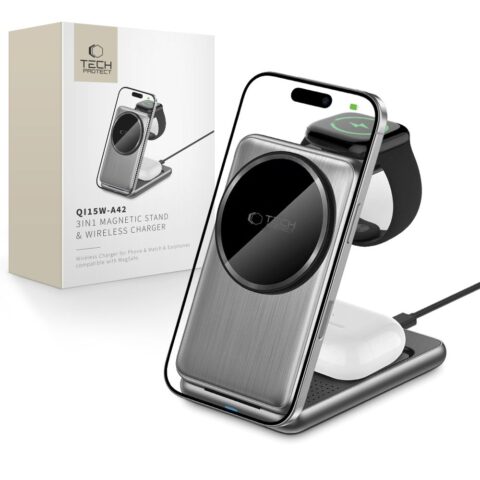 TECH-PROTECT QI15W-A42 3 u 1 MAGNETIC MAGSAFE bežični punjač (SPACE GREY) - Slika 1