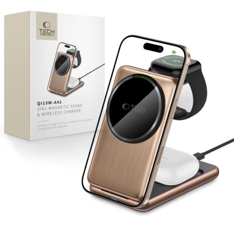 TECH-PROTECT QI15W-A42 3 u 1 MAGNETIC MAGSAFE bežični punjač (DESERT GOLD) - Slika 1