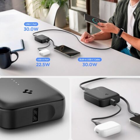 Spigen Essential powerbank 10 000 mAh 30W (s integriranim kabelom), crna EA3010BT - Slika 2