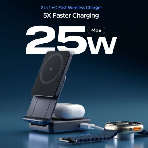 SPIGEN ESSENTIAL EF302MOQ Qi2.2 2u1 MAGNETIC MAGSAFE bežični punjač - Slika 4