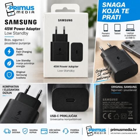 001 Punjač Samsung T4511 45W Fast Charge USB-C crni bez kabla EP-T4511NBEGEU (original pakiranje) - Slika 1