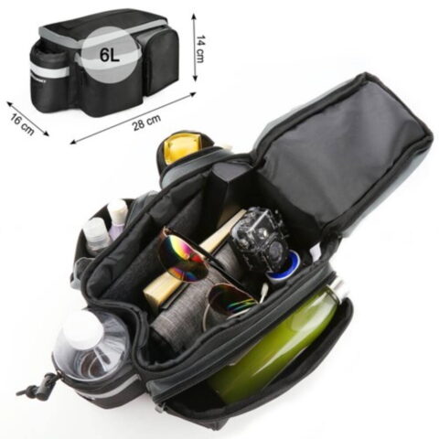 Wozinsky torba za bicikl, stražnja torba za prtljažnik s remenom za rame i futrolom za bocu 6L, crna (WBB3BK) - Slika 3