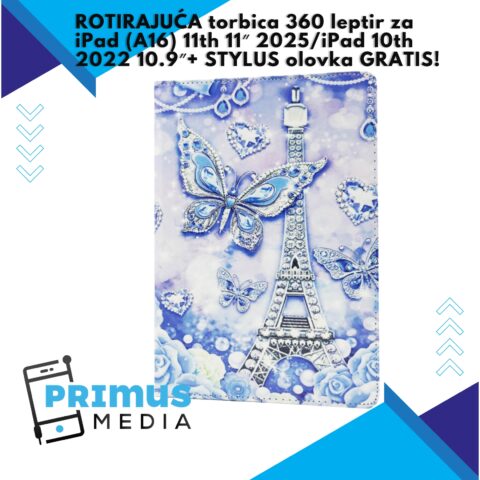 4 ROTIRAJUĆA torbica 360 leptir za iPad (A16) 11th 11" 2025/iPad 10th 2022 10.9"+ STYLUS olovka GRATIS! - Slika 1