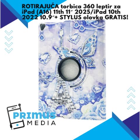 ROTIRAJUĆA torbica 360 leptir za iPad (A16) 11th 11" 2025/iPad 10th 2022 10.9"+ STYLUS olovka GRATIS! - Slika 8