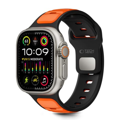 TECH-PROTECT ICONBAND LINE narukvica za APPLE WATCH 4 / 5 / 6 / 7 / 8 / 9 / 10 / 11 / SE / ULTRA (42 / 44 / 45 / 49mm) BLACK/ORANGE - Slika 1