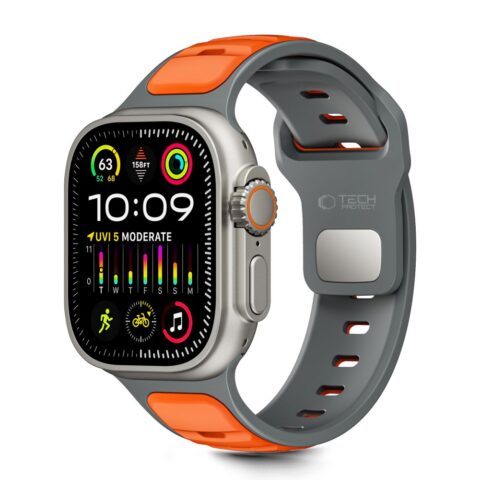 TECH-PROTECT ICONBAND LINE narukvica za APPLE WATCH 4 / 5 / 6 / 7 / 8 / 9 / 10 / 11 / SE / ULTRA (42 / 44 / 45 / 49mm) GREY/ORANGE - Slika 1
