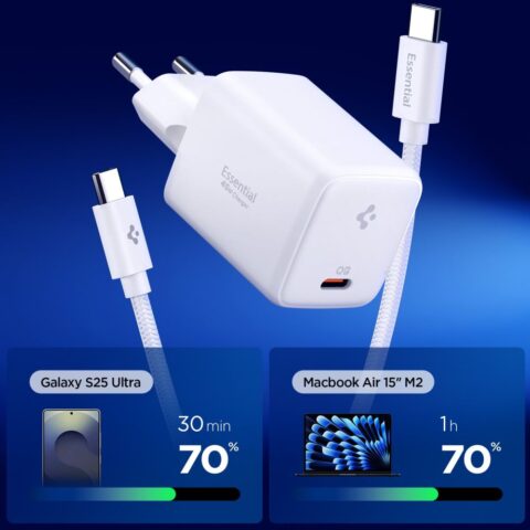 SPIGEN EE451EU ESSENTIAL brzi punjač 45W + TIP-C kabel (bijela) - Slika 2