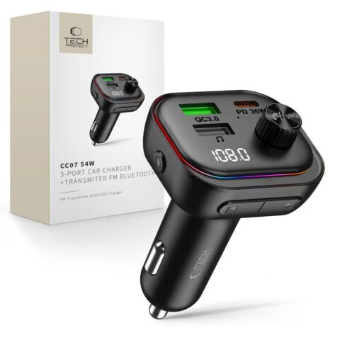9 TECH-PROTECT CC07 3-utora auto punjač PD 54W + TRANSMITER FM BLUETOOTH - Slika 1