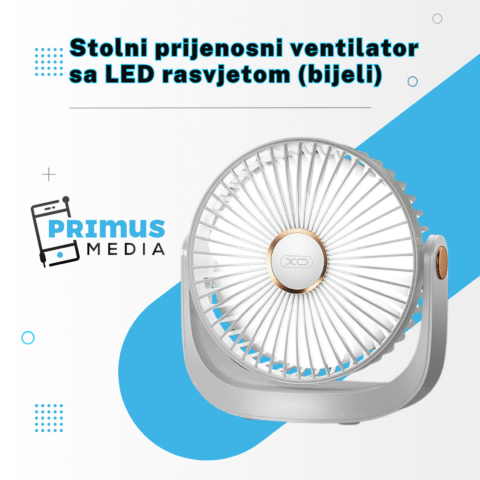 Stolni prijenosni ventilator sa LED rasvjetom (bijeli) - Slika 1