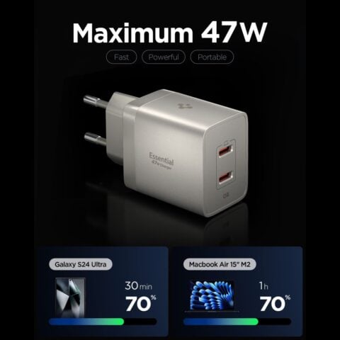 SPIGEN ESSENTIAL EE472EU-GAN 2-utora BRZI strujni punjač 47W (NATURAL TITANIUM) - Slika 2