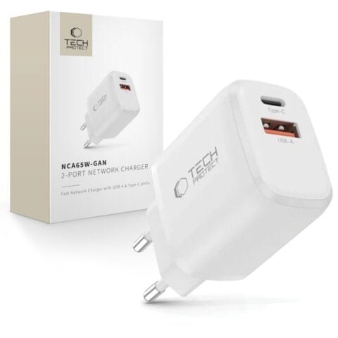 1 TECH-PROTECT NCA65W-GAN 2-utora punjač PD 65W / QC3.0 (bijela) - Slika 1