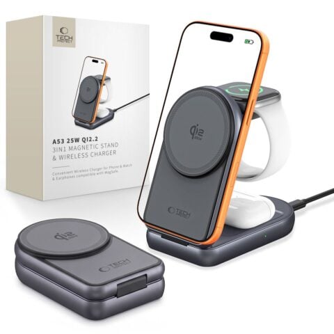 1 TECH-PROTECT A53 magnetski bežični punjač MagSafe 3-u-1, 25 W Qi2.2, tamno sivi - Slika 1