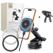 TECH-PROTECT V20 ARCTICBOOST magnetski držač za auto s bežičnim punjačem MagSafe za nadzornu ploču i ventilacijsku rešetku 25W QI2.2 crni