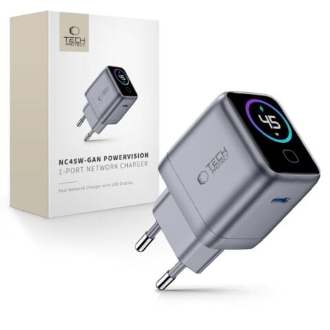 TECH-PROTECT POWERVISION NC45W-GAN, mrežni punjač s 1 priključkom PD 45 W, tamnosivi - Slika 1