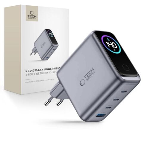 TECH-PROTECT POWERVISION NC140W-GAN mrežni punjač s 4 priključka PD 140W / QC3.0, tamnosivi - Slika 1
