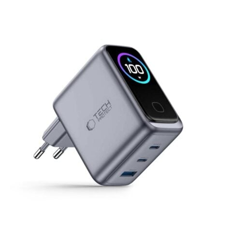 Tech-Protect Powervision NC100W-GAN 3-portni punjač, PD 100 W / QC 3.0, sivi - Slika 3