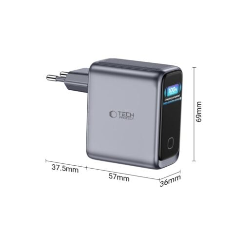 Tech-Protect Powervision NC100W-GAN 3-portni punjač, PD 100 W / QC 3.0, sivi - Slika 8